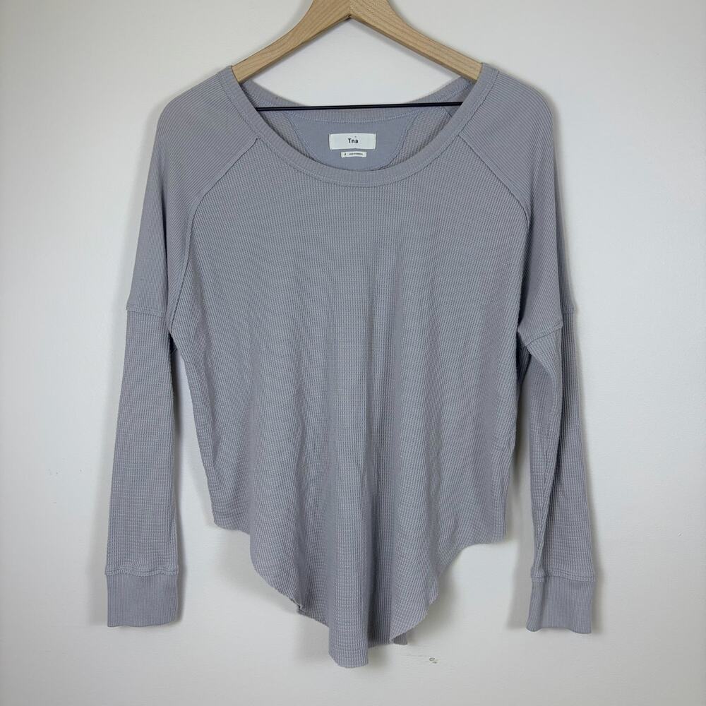 Aritzia TNA Waffle Knit Long Sleeve Thermal Top Light Gray Women’s Medium